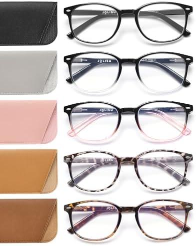 JOLISU 5 Pack Reading Glasses For Women,Blue Light Blocking Computer Reader Spring Hinge Eyeglasses, 1.75