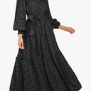 MITILLY Women's Fall Dresses Elegant Floral High Neck Long Sleeve Elastic Waist Formal Maxi Dress with Belt, M