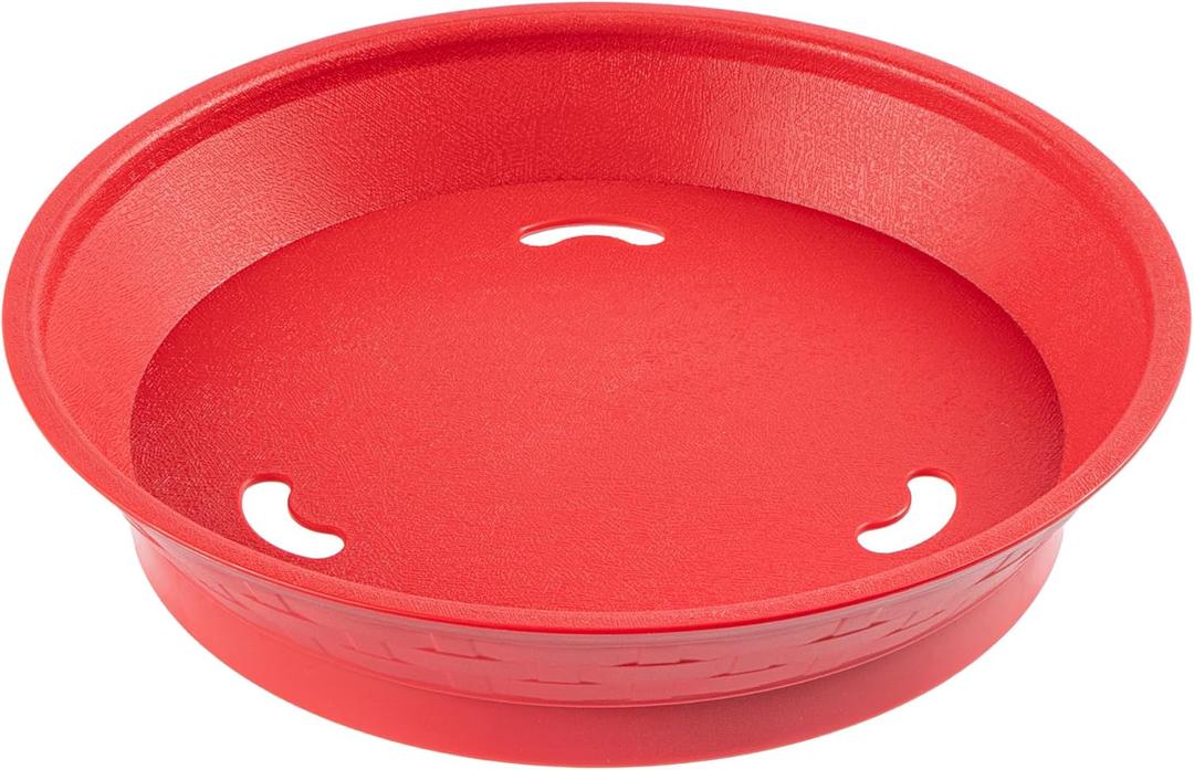 Restaurantware Round Serving Baskets 10 Pack of 8.86 x 1.77 Inch with Base Drainage Slots Microwavable Dishwashable Stackable Plastic Red Food Serving Trays for Restaurants, Catering and Take Out