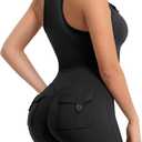 YEOREO CoreFlex Sleeveless Workout Jumpsuit With Pockets Zip Up Back Scrunch Gym Romper for Women Yoga (Small, Black)