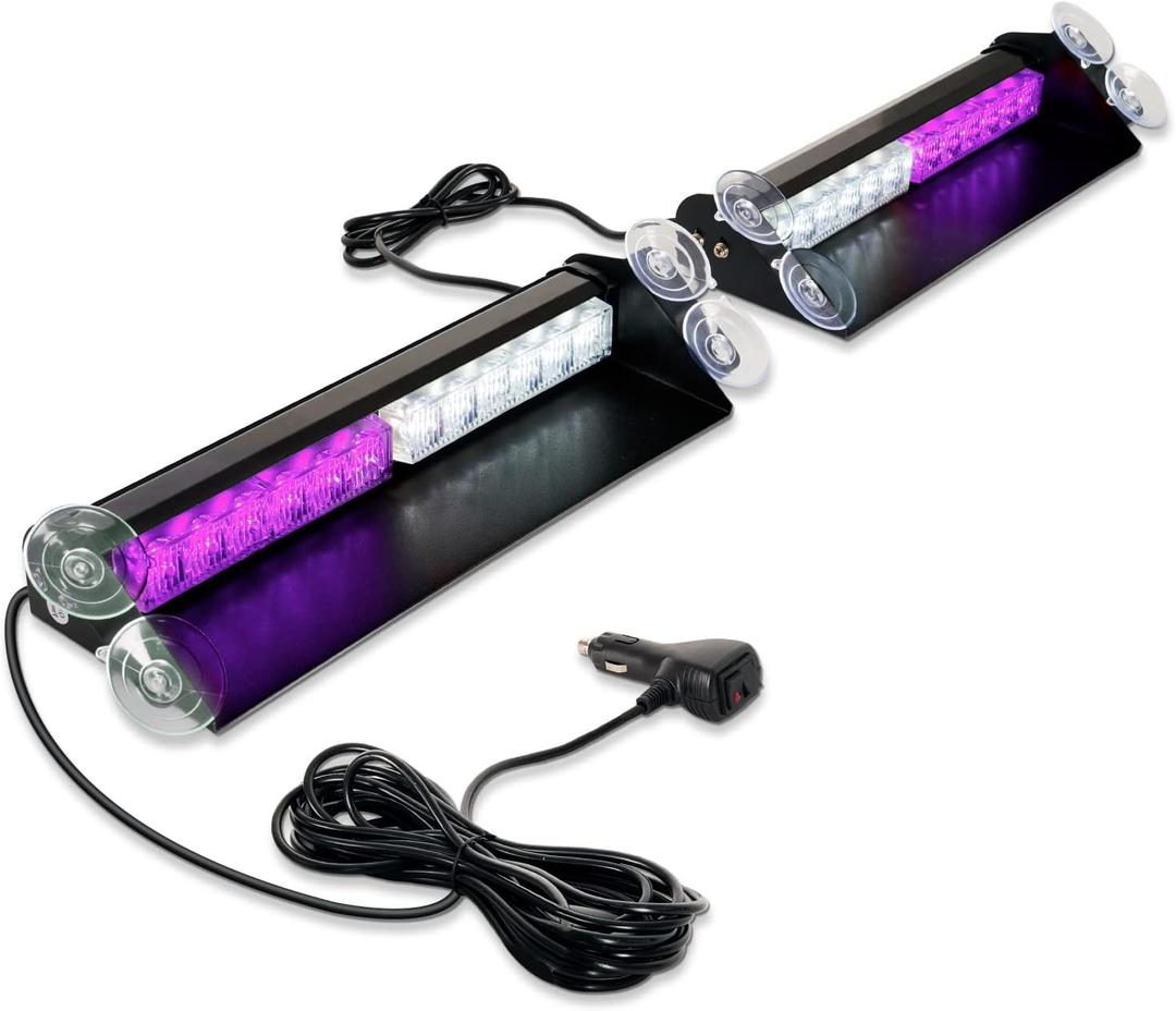 ASPL 2x14 inch 24LED Dash Emergency Strobe Lights Interior Front/Rear Windshield Deck Split Safety Warning Lights Hazard Light Bar for Car Truck Vehicles (Purple/White)