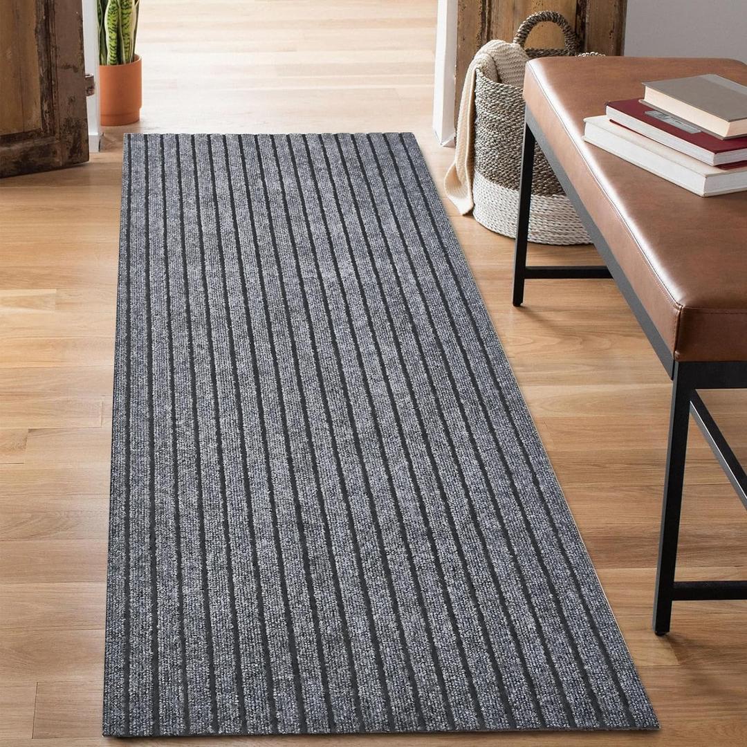 2' x 8' Runner Rugs with Rubber Backing, Outdoor Indoor Utility Non Slip Carpet Rug Runner for Hallway, Custom Size Area Rugs Mat for Entryway Balcony Patio Kitchen Garage Stair Laundry, Gray