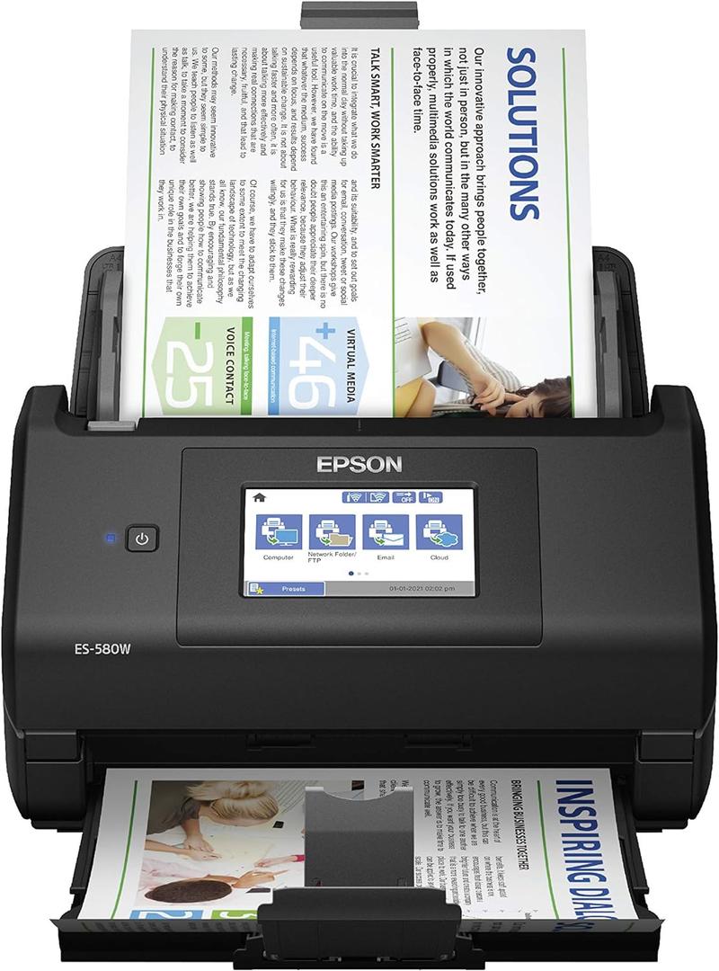 Epson Workforce ES-580W Wireless Color Duplex Desktop Document Scanner for PC and Mac with 100-sheet Auto Document Feeder (ADF) and Intuitive 4.3" Touchscreen.