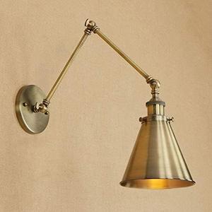 LITFAD Adjustable Brass Finish 1 Light Wall Sconce 7" Industrial Swing Arm Wall Lamp Mounted Lighting Fixture with Cone Shade Rotatable Brass arm Sconce for Living Room Bedside Hallway Foyer