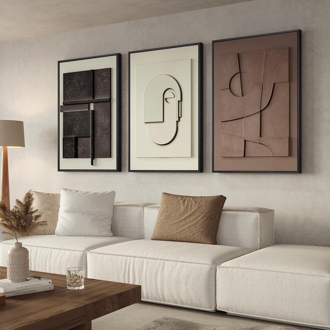 Large 3D Framed Abstract Wall Art Set, 3 Piece Modern Artwork for Walls, 20"w X 30"h X 3pcs