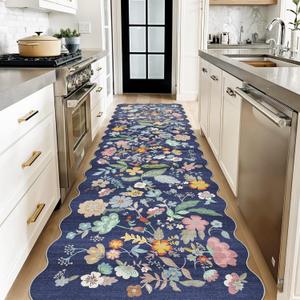 3x10 Long Hallway Runner Rug: Washable Wide 10ft Floral Low-Pile Carpet for Entryway Kitchen Non Slip Soft Living Room Bedroom Floor Mat Cute Area Rugs for Nursery Farmhouse Home Decor(3x10/Purple)