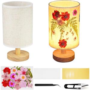 Dried Flowers Table LampHandmade DIY Pressed Nature Flowers Lamp for Bedroom Living Room, Dorm, Home, Office Dcor(4 Colors) (Pink)