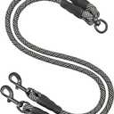 Double Dog Leash Coupler, Heavy Duty Extension Rope for Two Dogs, No Tangle 1/2" Thick Dual Dog Lead Splitter for Large Medium Dogs Over 40 lbs (Black)