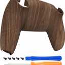 eXtremeRate Wood Grain Patterned Soft Touch Custom Back Plate Bottom Shell Compatible with ps5 Controller, Replacement Back Shell Cover Compatible with ps5 Controller