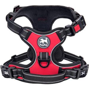 PoyPet No Pull Dog Harness, No Choke Front Clip Dog Reflective Harness, Adjustable Soft Padded Pet Vest with Easy Control Handle for Dogs(Red,M)