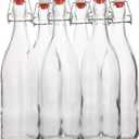 Flip Top Glass Bottle [1 Liter / 33 fl. oz.] [Pack of 6]  Swing Brewing with Stopper for Beverages, Oil, Vinegar, Kombucha, Beer, Water, Soda, Kefir Airtight Lid & Leak Proof Cap Clear