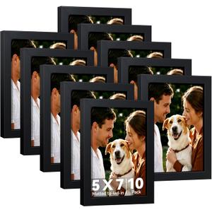 HappyHapi 5x7 Picture Frames Black Set of 10, Tabletop or Wall Display Pictures 4x6 with Mat or 5x7 Without, Multi Photo Frames Collage