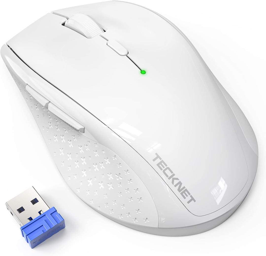 TECKNET Wireless Mouse, 2.4G Computer Mouse with 6-Level Adjustable 4800 DPI, 30 Months Battery, Ergonomic Grips, 6 Buttons Portable for PC, Chromebook, Mac - White