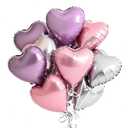 KALOR Purple Pink and Silver Heart Balloons, 12Pcs 18 Inch Heart Shaped Foil Balloons for Valentines Day, Wedding, Bridal Shower and Birthday Party Decorations