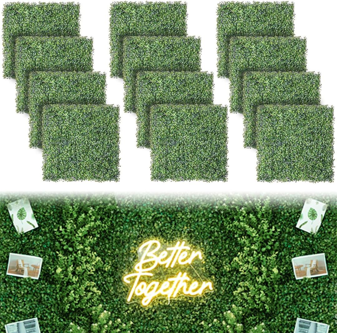 Luyue 12PCS 2020 Boxwood Panels, Artificial Grass Wall Panels Fake Greenery Backdrop Wall Grass Backdrop Artificial Plant Walls for Outdoor Indoor Garden Fence Backyard