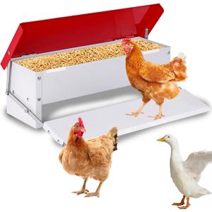 Automatic Chicken Feeder, Galvanized Treadle Poultry Feeder No Waste, Rainproof Metal Auto Chicken Feeder Rat-Proof, No-Spill for Duck Turkey Outside