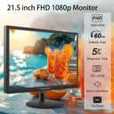 21.5 inch Computer Monitor 1920x1080 PC Monitor with HDMI VGA AV BNC USB Ports, 60Hz, 5Ms, VESA, Display Build-in Speakers for Office Home