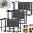 Menkxi 3 Pcs Magnetic or Adhesive Refrigerator Organizer Magnetic Baskets Kitchen Holder for Refrigerator Metal Shelf Rack Storage with 2 Types of Installation(Black)
