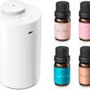 Airversa Waterless Essential Oil Diffuser Starter Kit with 4 x 10mL Fragrance Scent Oil, Battery Operated Mini Scent Air Machine Portable Diffuser for Home Car Office, AN6 White Kit01