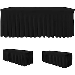 HolidayIdeas White 8ft Spandex Tablecloth 2 Pack Fitted Stretch Table Skirts 30x96 Inch, Wrinkle-Free Floor Length Polyester Table Cover for Weddings Parties Banquets Events