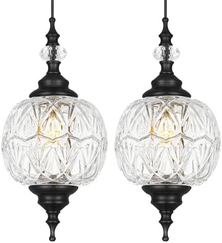 Pendant Lights Kitchen Island 2 Pack, Black Vintage Pendant Light with Detachable Glass Shade, Adjustable Hanging Light for Kitchen Island Lighting, Bathroom, Farmhouse, G9 Base (Bulbs Not Included) - Amazon.com