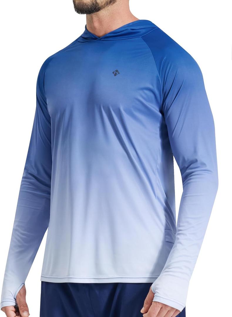 NOMINATE Mens UPF 50+ Hoodie Swim Shirts Long Sleeve Sun Protection SPF Rash Guard Shirt UV for Beach Swimming Fishing (XL)