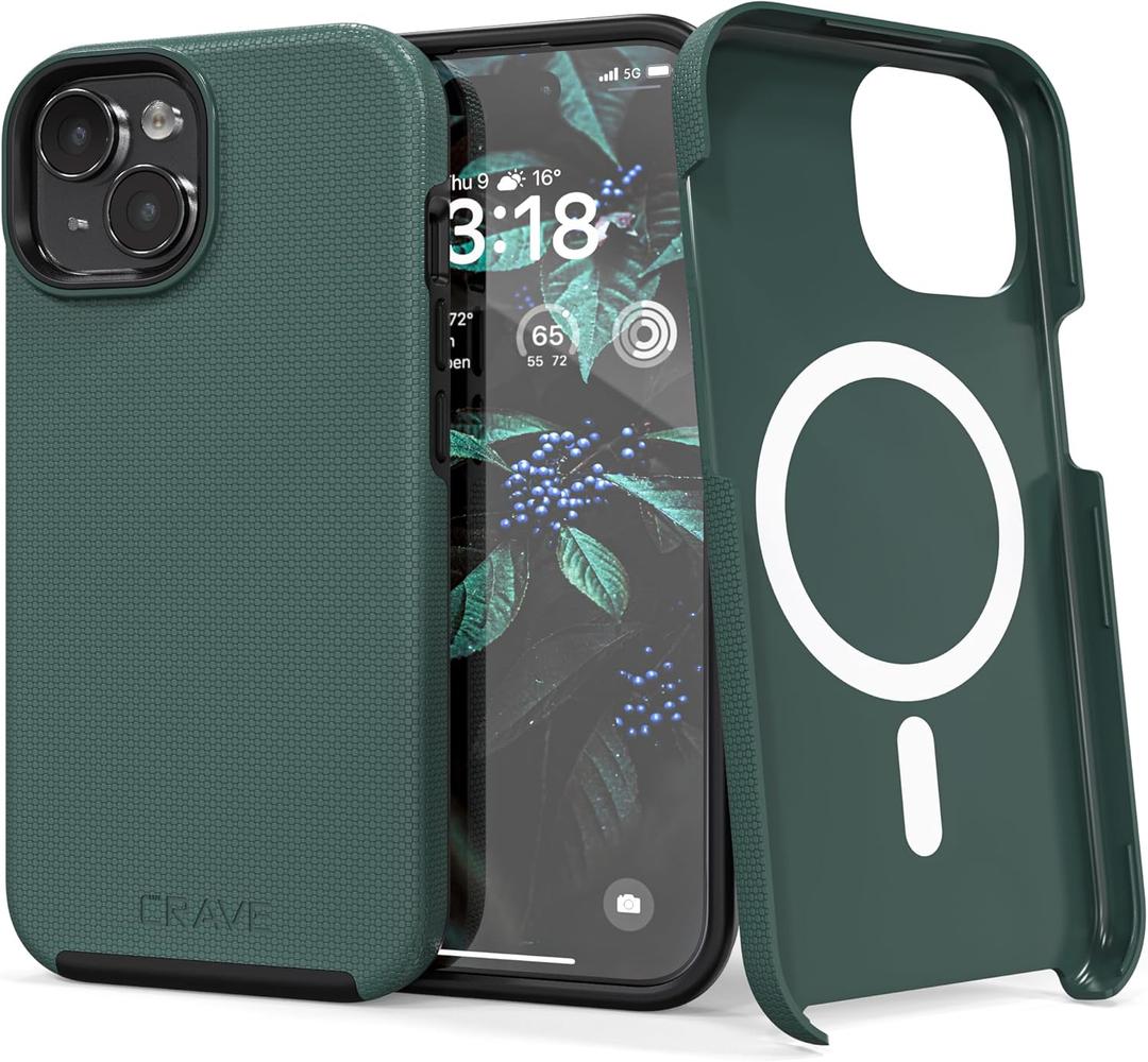 Crave Dual Guard Compatible with iPhone 15 Case, Compatible with MagSafe Shockproof Protection Dual Layer Case for Apple iPhone 15 (6.1") - Forest Green