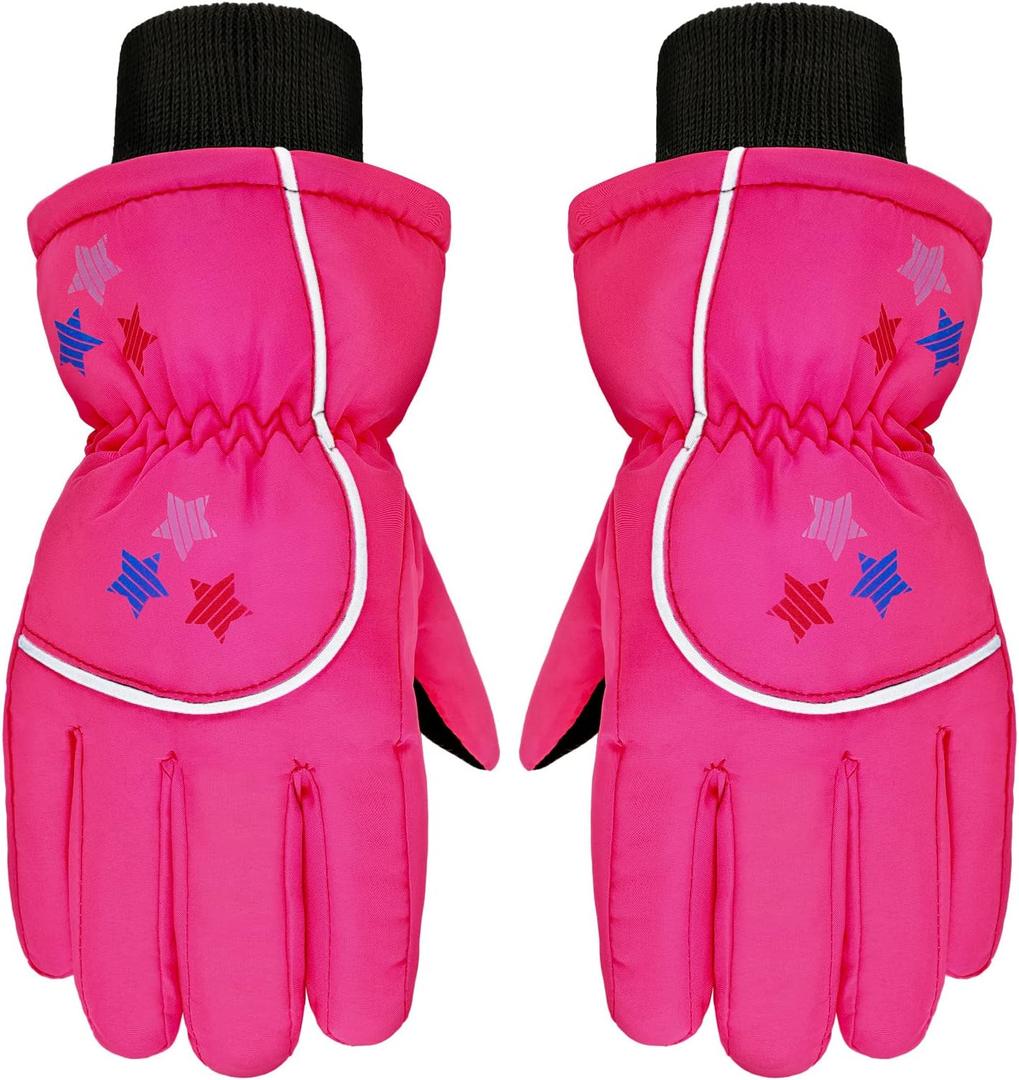 Boao Kids Snow Ski Gloves Winter Waterproof Warm Snowboard Mittens for Girl and Boy (1-3 Years, Rose Red)