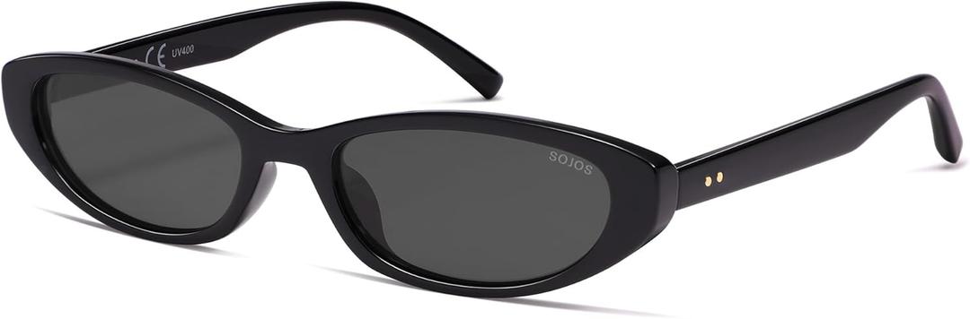 SOJOS Trendy Oval Cat Eye Polarized Sunglasses Womens Mens, 80s 90s Retro Small Thin Y2K Sunnies SJ2664 (Black/Grey)