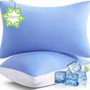 Silky Soft Pillows Queen Size Set of 2, Luxury Hotel Down Alternative Bed Pillows 2 Pack for Side Back Stomach Sleepers, Gusseted Supportive, Machine Washable, Cooling Blue, 20" x 30"