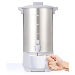 SYBO 45 Cup Coffee Urn, Commercial Grade Stainless Steel Percolate Coffee Maker, Removable Filter, Easy to Clean, Hot Water Urn for Catering, Hot Beverage Dispenser with Cool-Touch Handles, 6L, Grey