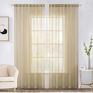 MIULEE 2 Panels Solid Color Sheer Window Curtains Elegant Window Voile Panels/Drapes/Treatment for Bedroom Living Room (54X84 Inches Beige)