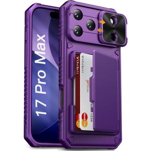 Vihibii for iPhone 17 Pro Max Case Wallet with Card Holder (4 Cards) [RFID Blocking] & Slide Camera Cover, Military Grade Drop Protection, Hard Back & Silicone Edge Phone Case 6.9" 2025, Dark Purple
