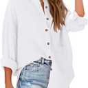 NOLLSOM Casual Shirts for Women Long Sleeve Button Down Blouses Fall 2024 Solid Color Trendy Tops with Pocket (Medium)