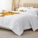 CozyLux Twin XL Comforter Set White, 5 Pieces Twin Extra Long Bed in a Bag for College Dorm, All Season Bedding Set with Stitch Quilted Comforter, Flat Sheet, Fitted Sheet, Pillowcases,Twin XL