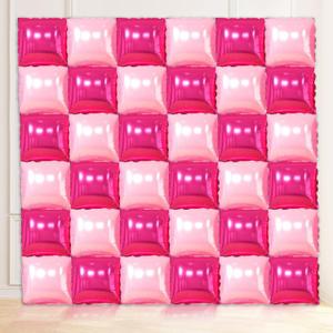 36 Pcs Hot Pink Double Sided Square Foil Balloon Wall Backdrop Metallic Pink Balloons Backdrop Tunnel Arch Kit Mylar Square Balloons for Bachelorette Engagement Wedding Birthday Party Decorations