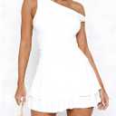 ForeFair Women's Sexy Off Shoulder Bodycon Mini Dresses Sleeveless Ruffle Hem Party Club Short Dress (White, M)