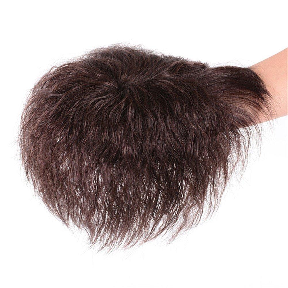 RemeeHi Human Hair Nature Curly Topper Replacement Fluffy Hairpiece Seamless Clip in Top Wiglet for Women Thin Hair Large Dark Brown