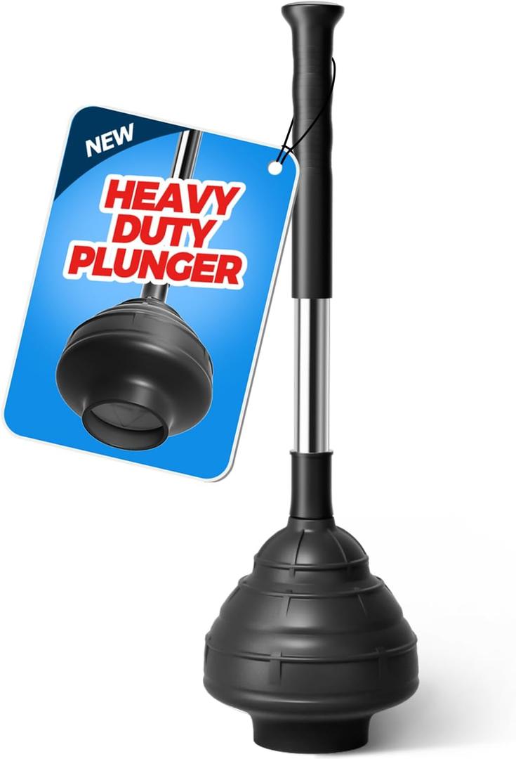 Heavy Duty Toilet Plunger - Powerful Clog Removal,Plungers for Bathroom,Bathroom Accessories,Cleaning Supplies,Home Essentials,Bathroom Decor,Toilet Bowl Cleaners,Black