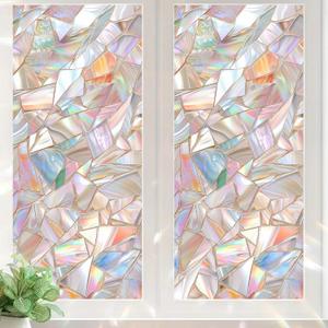 2 x Iridescent Mosaic Stained Glass Window Film Colorful Window Privacy Film Stained Decals Static Cling Sun Blocking Decor for Home Office Windows Doors Glass Partitions 17.7x39.3 inch