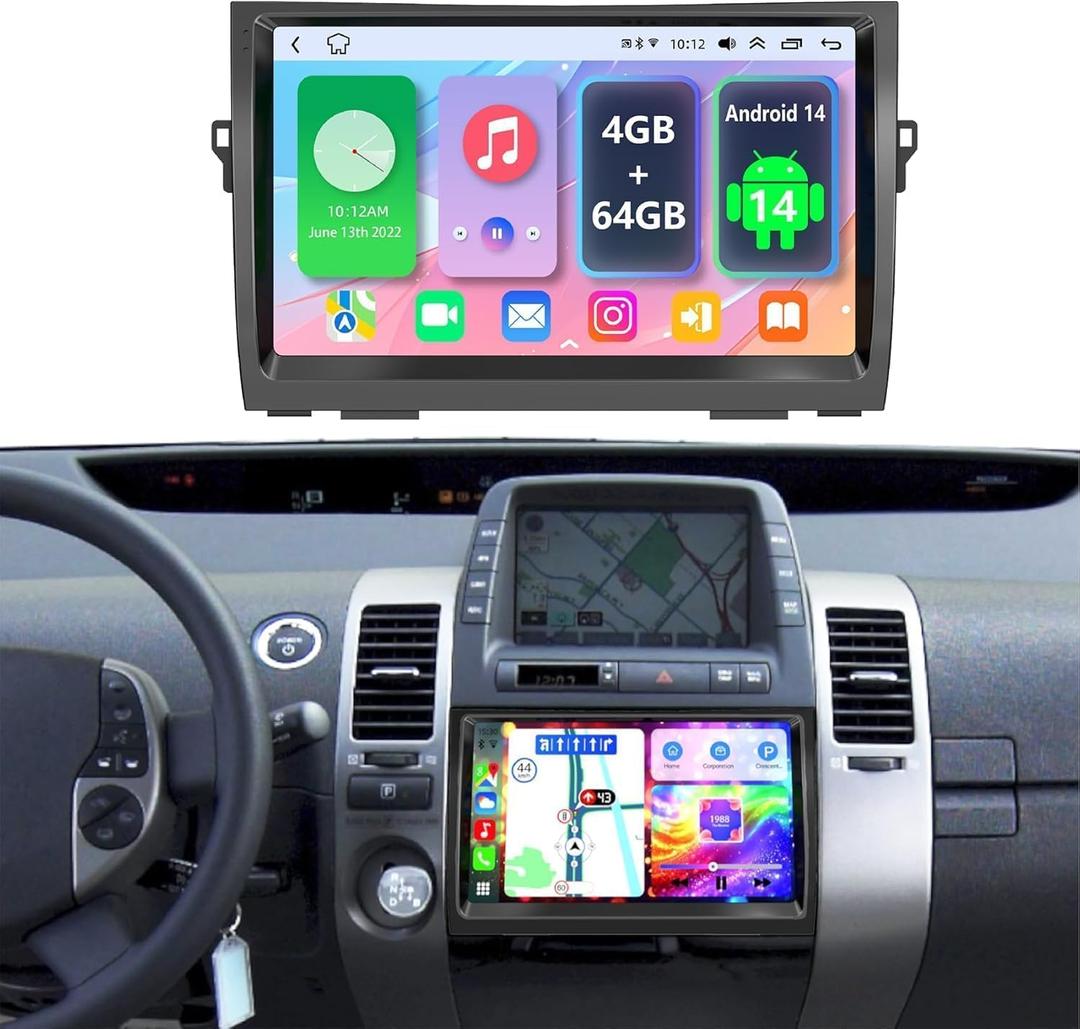 8 core 4+64G Android 14 Car Radio for Toyota Prius 2003-2009 Support Carpaly&Android Auto, 9 Inch IPS Touch Screen, Android Radio Stereo for Prius with Bluetooth/WiFi/GPS/FM/SWC/Backup Camera