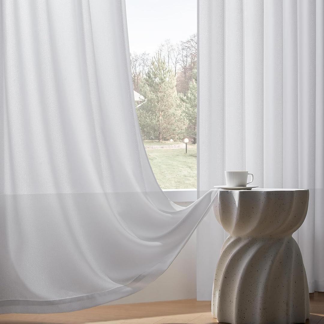 DaysU White Linen Curtains for Living Room 84 Inch Length, Farmhouse Linen Snow White Semi Sheer Curtains, Rod Pocket Hook Belt Privacy Light Filtering for Bedroom Window Curtains 84 Inches Long (54"W x 84"L (Pack of 2))