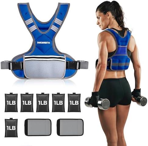 PACEARTH Adjustable Weight Vest 4-10lb X-Shape Weighted Vest for Women and Men, Home Workout Ironsand Vest with Zipper Pouch and 6 Weight Packs, Gray, Black