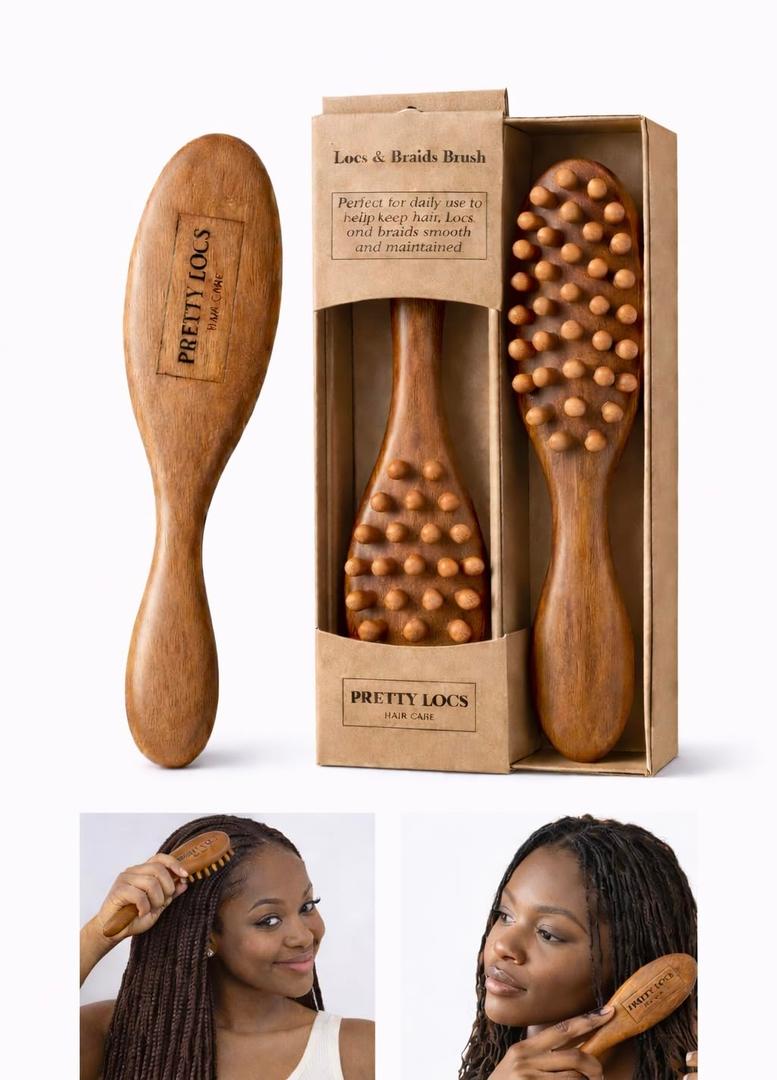 & Braids Brush Suitable for MicroLocks, Sisterlocks, All locs, braids, wigs, weaves, and all hair types. It helps maintain a smooth appearance while gently refreshing styles.
