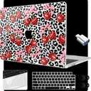 MEEgoodo Case for MacBook Air 15 inch M4/M3/M2 2025 2024 2023, Case Fit Model (A3241/A3114/A2941) for MacBook Air 15-inch, Laptop with Keyboard & Camera Cover & OTG Adapter, Leopard & Cherry