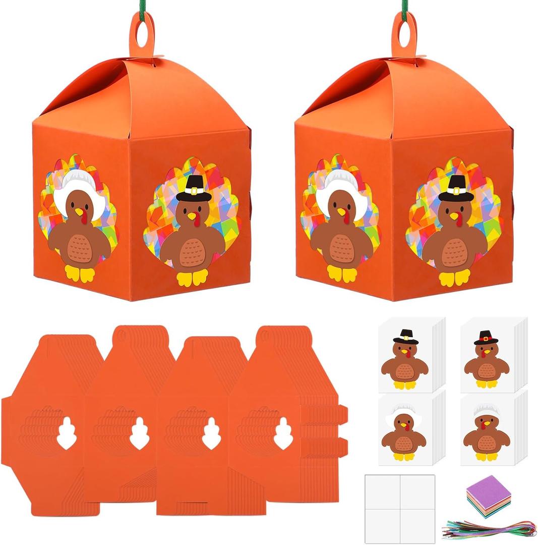 VIHOSE 16 Sets Thanksgiving Turkey Crafts Fall Thanksgiving Tissue Paper Lanterns Craft Kits Bulk Make Your Own Autumn Harvest Party Suncatchers Ornament for Home Fall Theme Party Favors