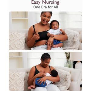 Momcozy Hands Free Pumping Bra, Adjustable Breast-Pumps Holding and Nursing Bra, Pumping & Nursing Bra in One Black L