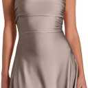 XXTAXN Women's Sexy Tube Strapless Ruched A Line Wedding Guest Cocktail Satin Mini Dress (L)