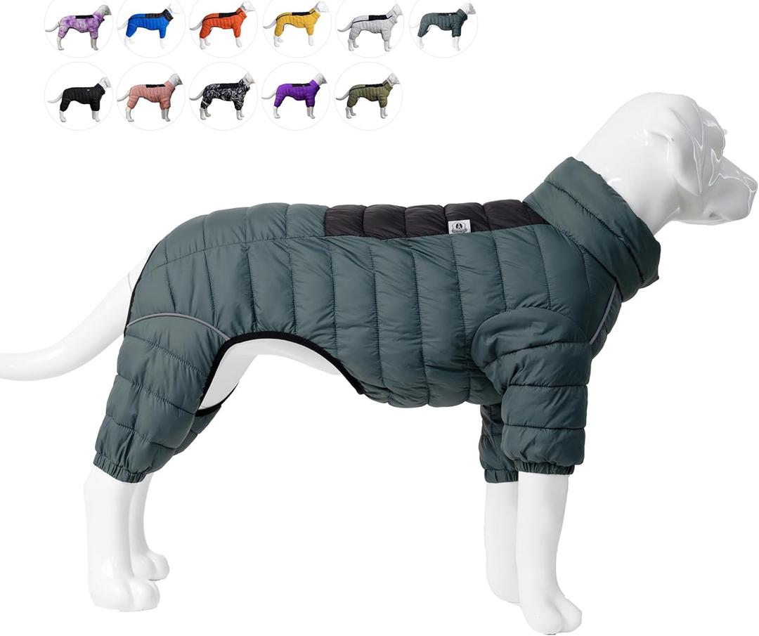 Lovelonglong Dog Coat Dog Warm Jacket, 4 Legs Covered Waterproof Windproof Reflective Warm Dog Vest, Zippered Adjustable Outdoor Dog Snow Jacket for Small Medium Large Dogs ArmyGreen XXXL (3XL (22inch Back))