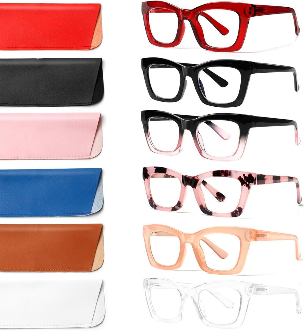 6 Pack Reading Glasses for Women Blue Light Blocking Computer Square Readers with Spring Hinge (Mix Color-5, 2.0, x)